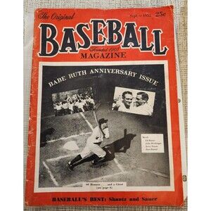 The Original Baseball Magazine Babe Ruth Anniv Issue Sept 1952 Rare Good Cond